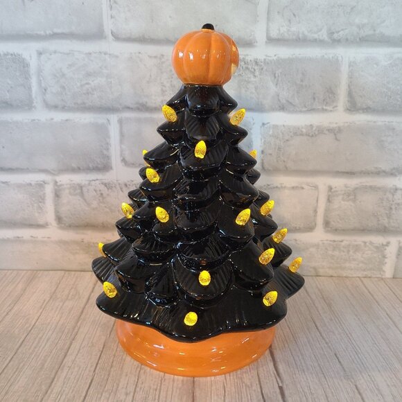 Halloween Ceramic Lighted Tree Pumpkin Jackolantern Black Orange Holiday Decor - Picture 4 of 12